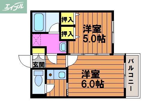 フォーラム伊島三番館(2K/3階)の間取り写真