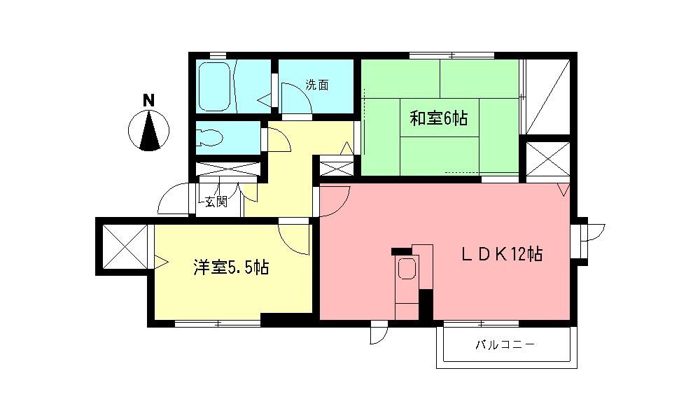 パークヒルズE(2LDK/2階)の間取り写真