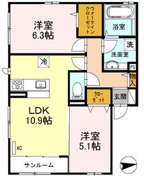 SAINT-FLEUR(2LDK/2階)の間取り写真