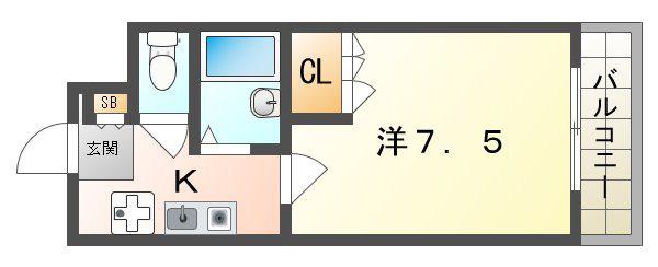 ソレイユ畷(1K/2階)の間取り写真