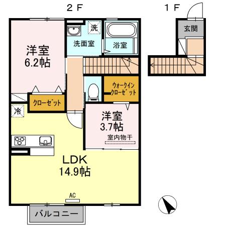 D-ROOM ちはや(2LDK/1階)の間取り写真
