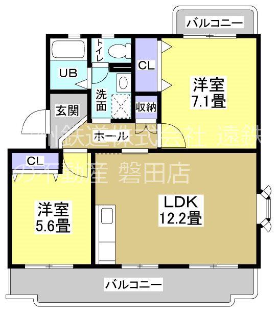 ＪＲ東海道本線 豊田町駅 徒歩2分 3階建 築22年(2LDK/1階)の間取り写真