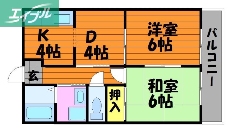 リバティ安原III(2DK/1階)の間取り写真