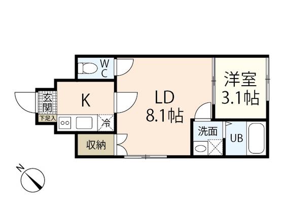 リバーノース庚午(1LDK/1階)の間取り写真