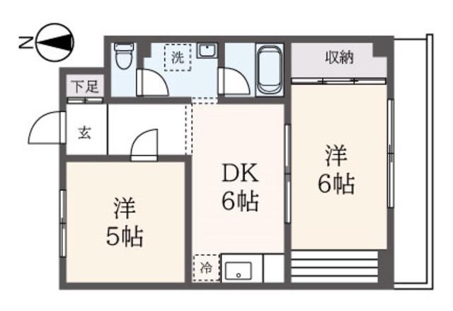 一の橋サンハイツ(2DK/2階)の間取り写真