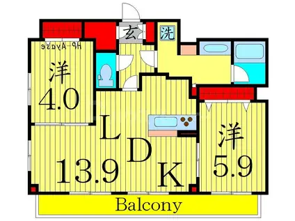 GRAN PASEO北綾瀬駅前(2LDK/9階)の間取り写真