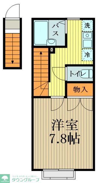 メインシティガーデンピュアメゾン(1K/2階)の間取り写真