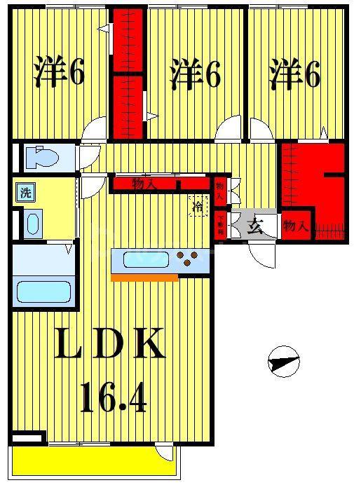 クロノス(3LDK/3階)の間取り写真