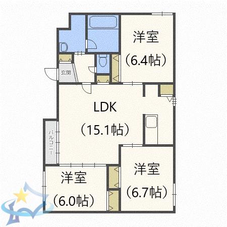 システムコート旭ヶ丘(3LDK/4階)の間取り写真