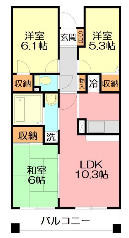 ソシアプラザ(3LDK/3階)の間取り写真