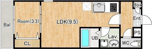 ジーメゾン狭山東三ツ木トレリーヴ(1LDK/1階)の間取り写真