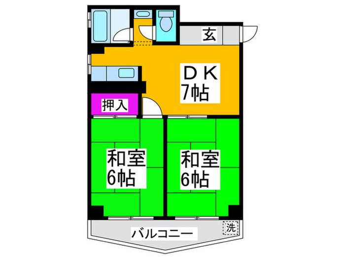 三国ヶ丘駅前ビル(2DK/6階)の間取り写真