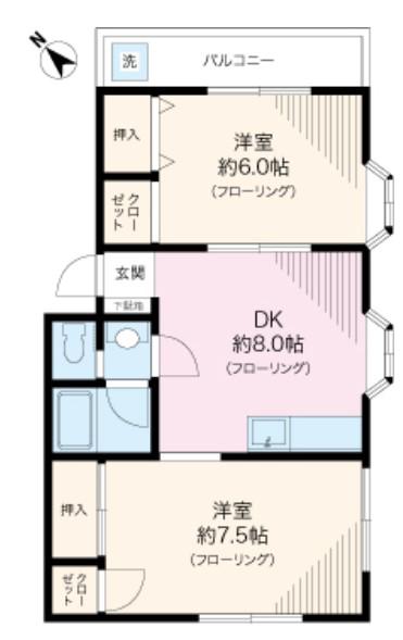 アーバンハイム本駒込(2DK/2階)の間取り写真