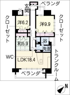 バンベール白子1404号(3LDK/14階)の間取り写真