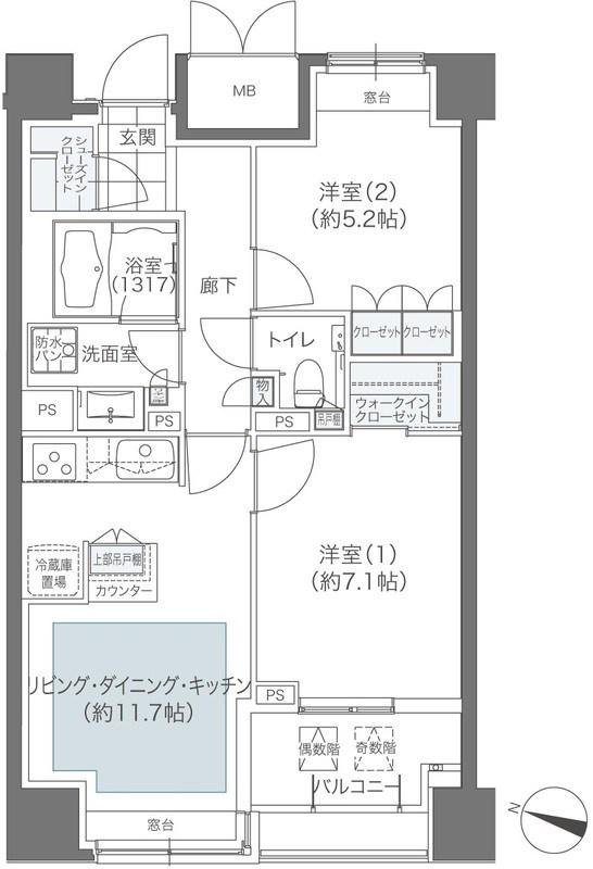 メゾンカルム本郷(2LDK/12階)の間取り写真