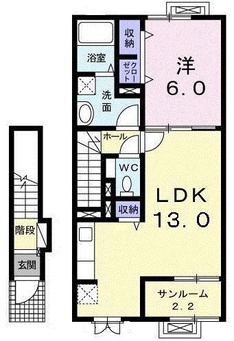 サフラワー(1LDK/2階)の間取り写真