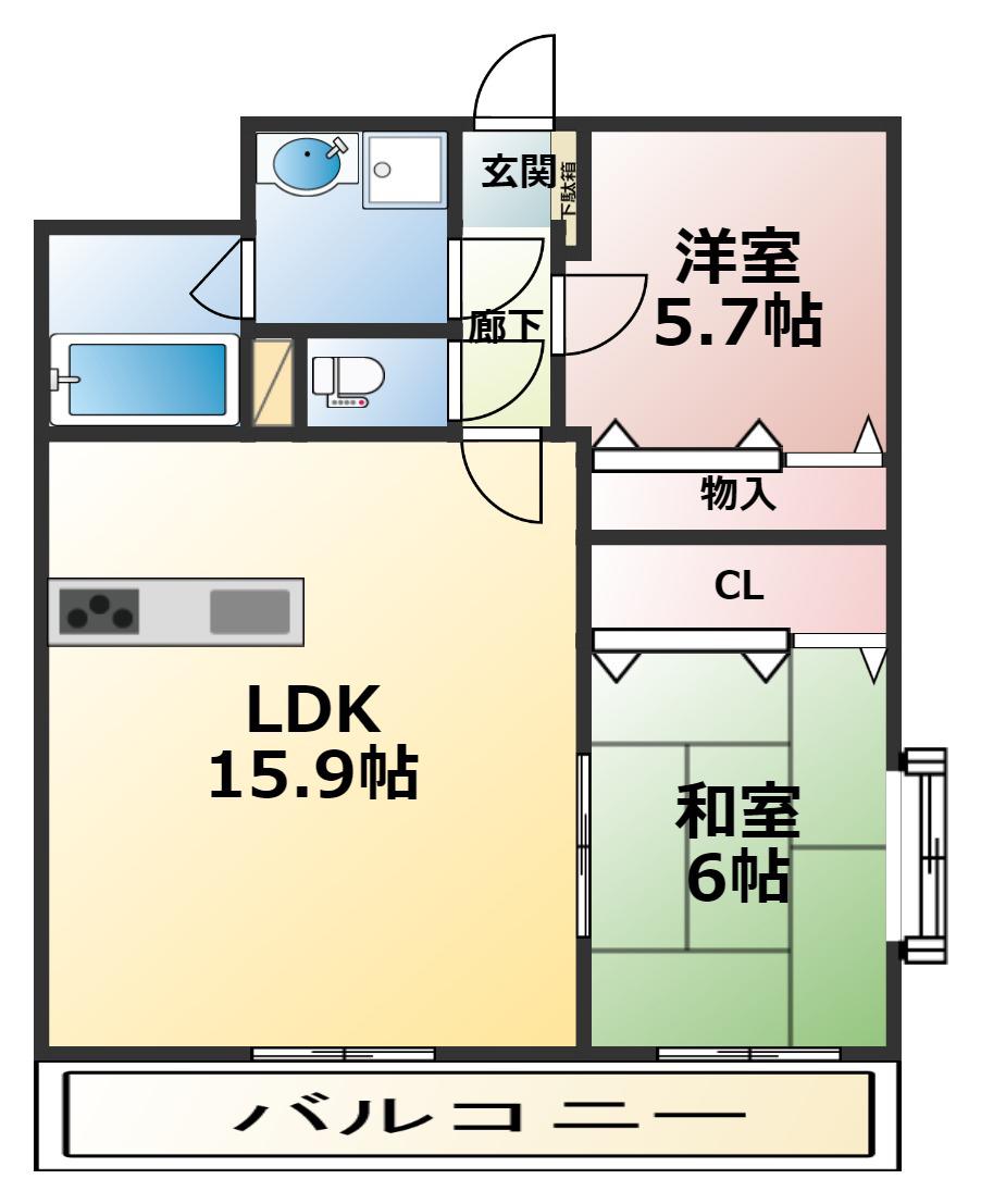 コンフォートK(2LDK/2階)の間取り写真