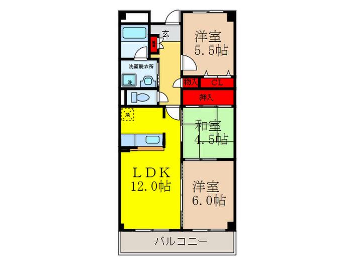 グレース若園(3LDK/6階)の間取り写真