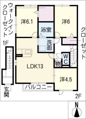 プリオーレ日進 C棟(3LDK/2階)の間取り写真