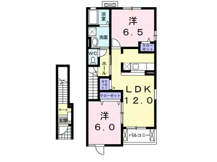 プロムナード岡部II(2LDK/2階)の間取り写真