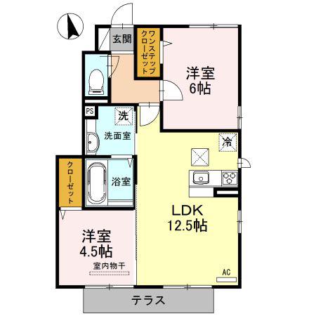 グランルミエールB棟(2LDK/1階)の間取り写真