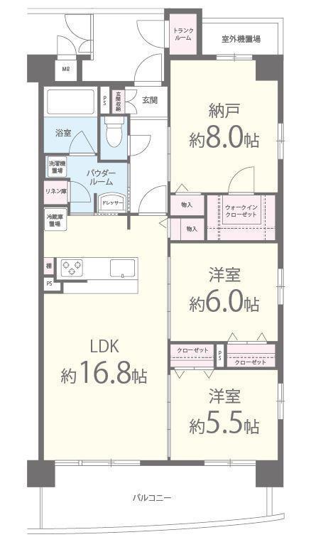 イーストコートアイ別院町(2SLDK/6階)の間取り写真