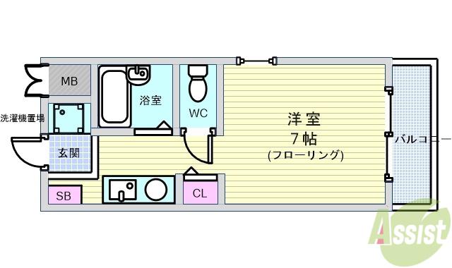 ユーベル18(ワンルーム/2階)の間取り写真