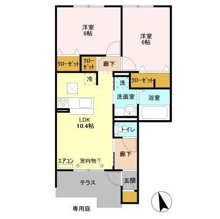 ハナブサ 1(2LDK/1階)の間取り写真