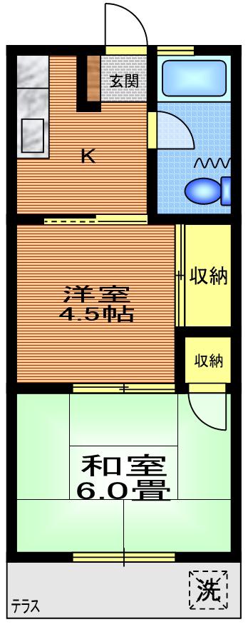 岡本ハイツ(2K/2階)の間取り写真