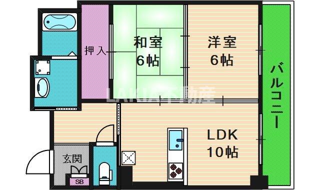 LA CASA 清水谷(2LDK/4階)の間取り写真