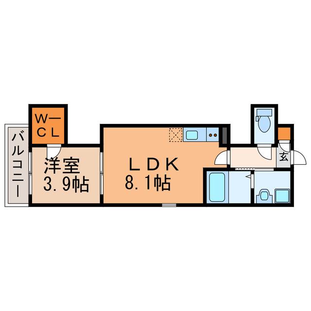 エステイトE南花長町(1LDK/3階)の間取り写真