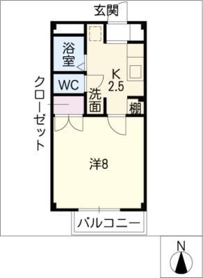 ウエスト SPRING COURTS(1K/2階)の間取り写真