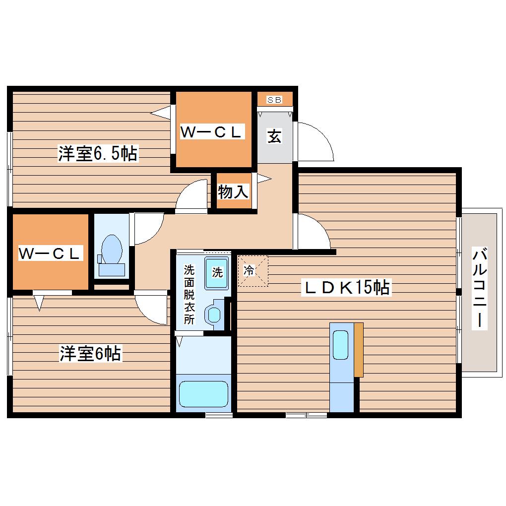 グルニールE(2LDK/2階)の間取り写真