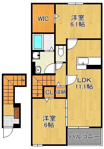 リヴァーサ 朽網(2LDK/2階)の間取り写真