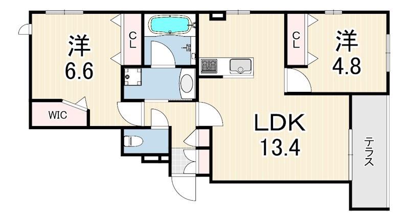 HEBEL 塚口 VERDURA(2LDK/1階)の間取り写真
