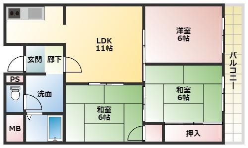 コンラッド寺川(3LDK/4階)の間取り写真