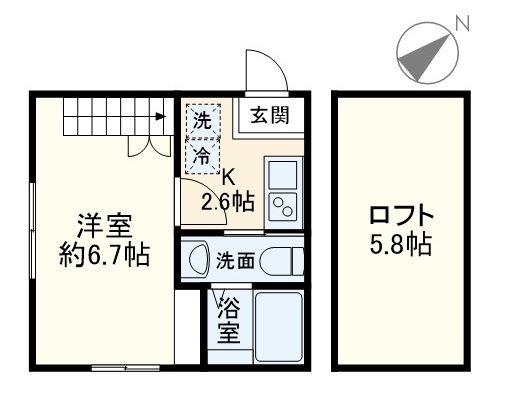 レイディアンス清水ヶ丘(1K/2階)の間取り写真