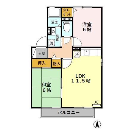 ハイカムールKAWANISI(2LDK/1階)の間取り写真