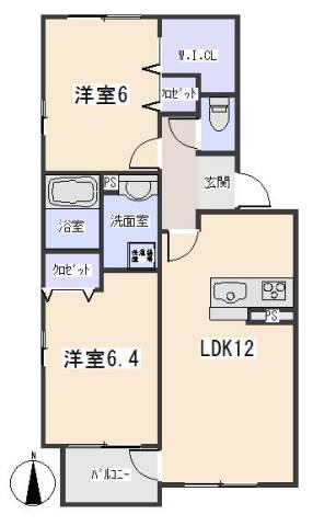 プリムM B棟(2LDK/1階)の間取り写真