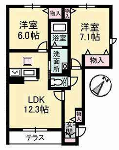 メゾン・ド・チドリ(2LDK/1階)の間取り写真