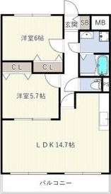 クレアール古城(2LDK/1階)の間取り写真