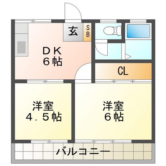 シティハイツ藤(2DK/2階)の間取り写真