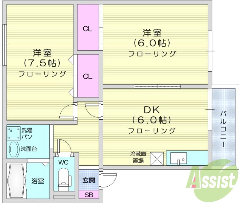セジュール加茂(2DK/1階)の間取り写真