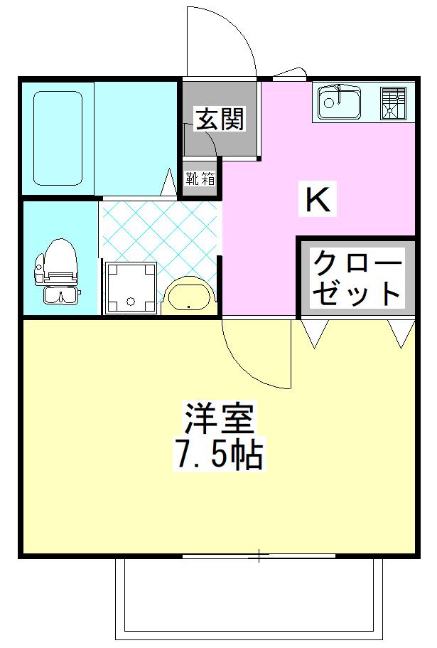 ウエストタウンII(1K/2階)の間取り写真