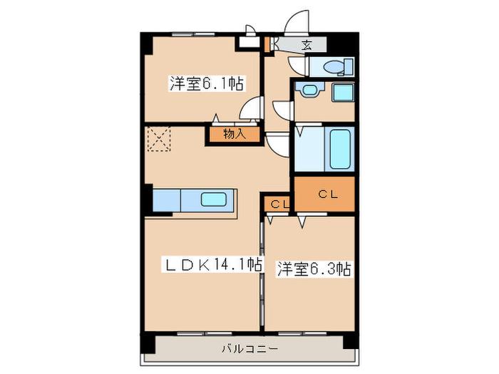 アルールI(2LDK/3階)の間取り写真