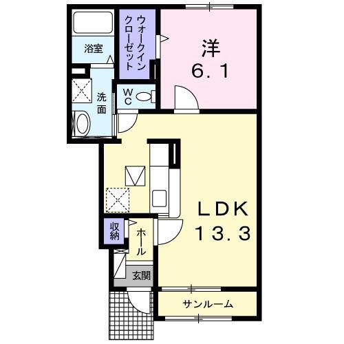 カーサ プラシードI(1LDK/1階)の間取り写真