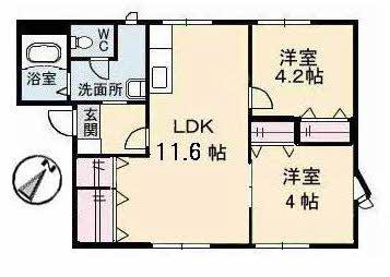 ガーデンスクエア福島A棟(2LDK/2階)の間取り写真