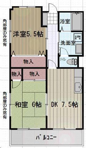 サン・オーレ葦陽(2DK/3階)の間取り写真