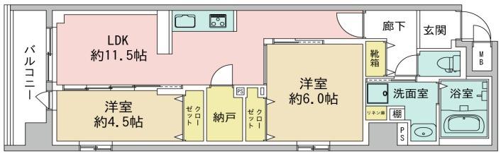 デュオフラッツ四条油小路(2LDK/3階)の間取り写真