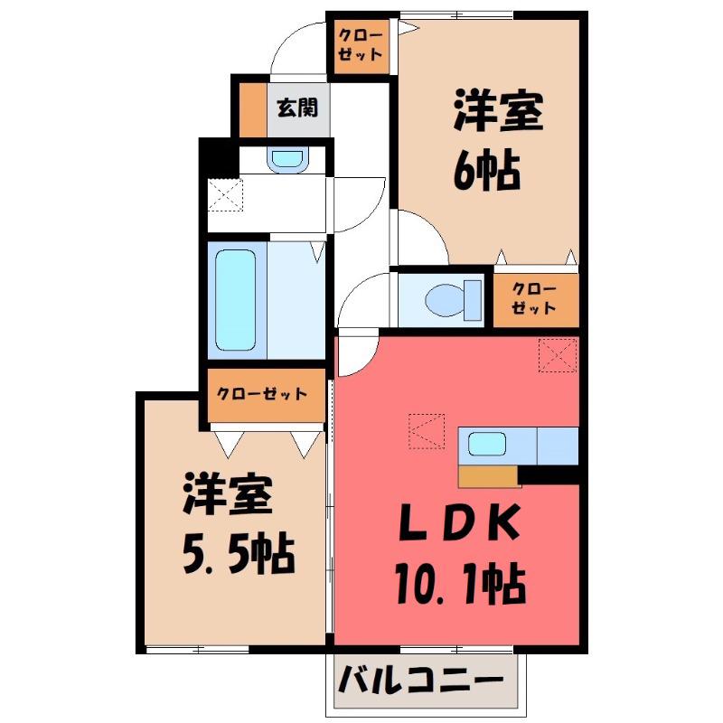 ベストオーシャン B(2LDK/1階)の間取り写真